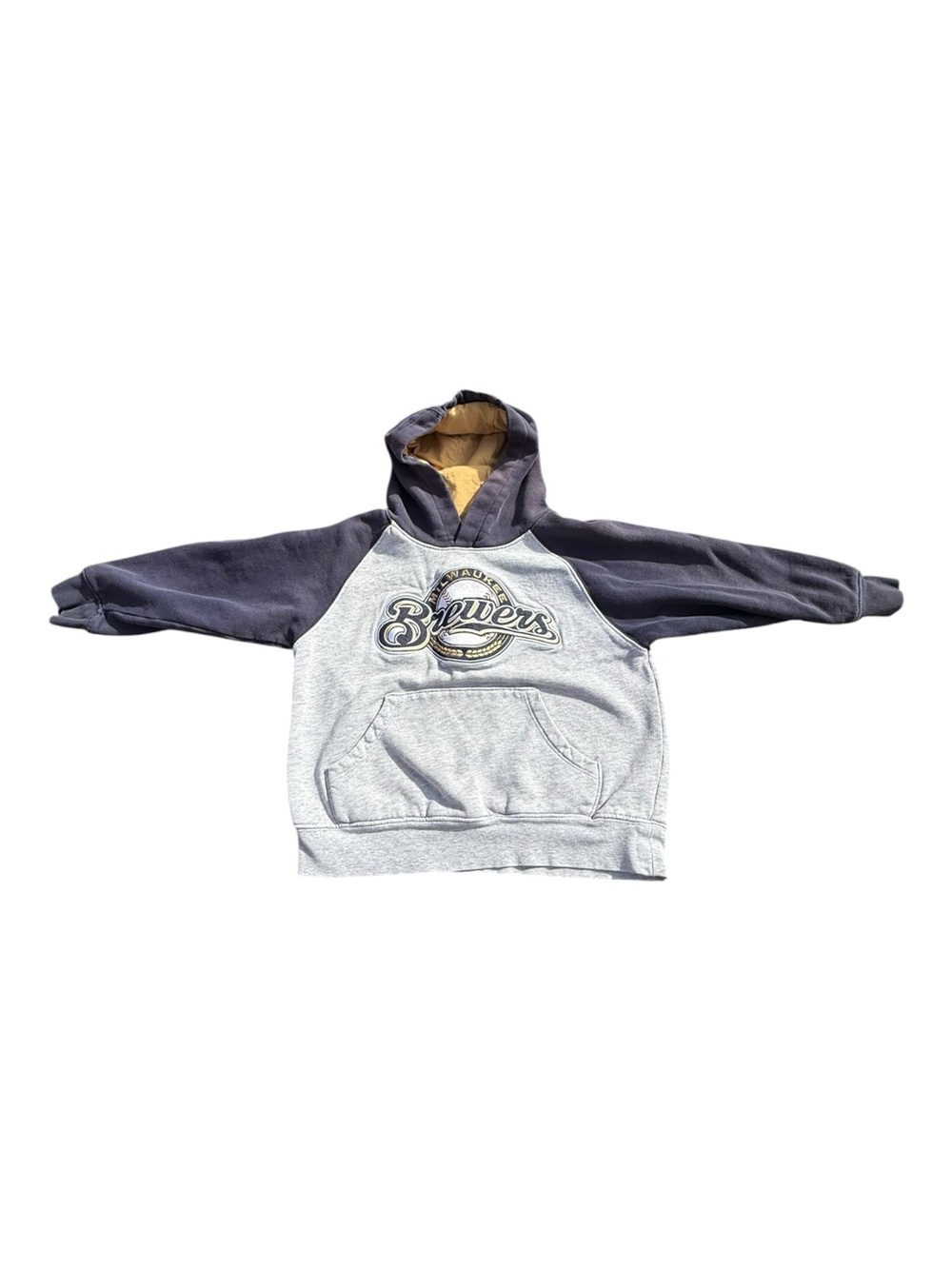 Milwaukee Brewers Kids Pullover Hoodie Youth Size 8 Gray Navy MLB Sweatshirt